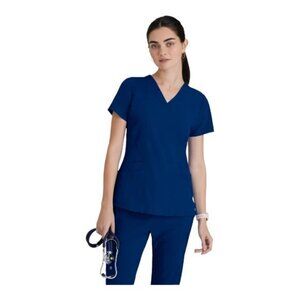 Barco One Indigo Navy Blue 5 Pockets V-Neck Medical Scrub Size Med EUC #7266